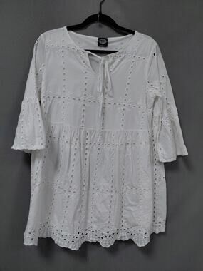CAL STAYLE Cotton Blend White Short Eyelet Dress Women Size S